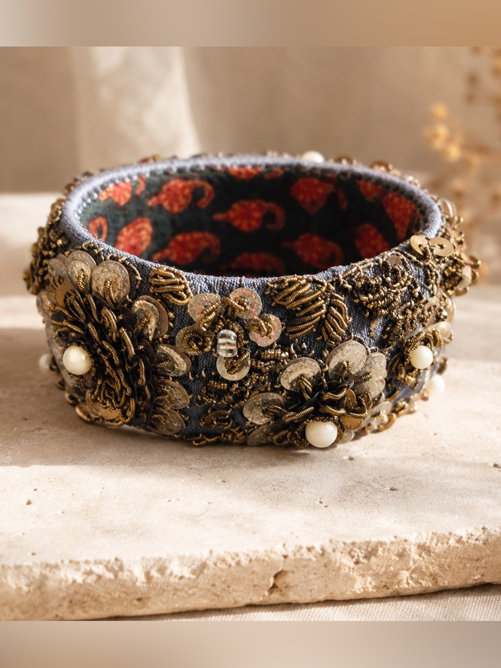 Hand Embroidered Indian Zardosi Statement Cuff Bracelet. New.